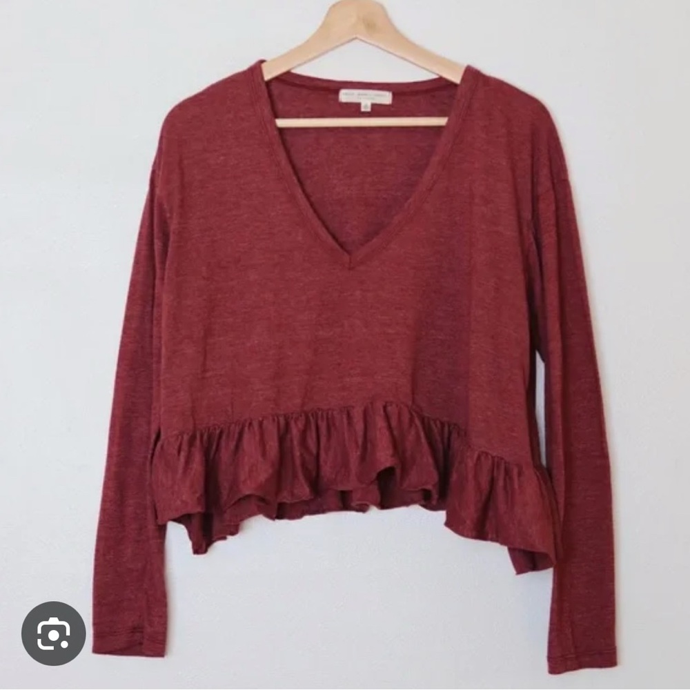 Truly Madly Deeply Red Asymmetrical Ruffled Long Sleeve Blouse